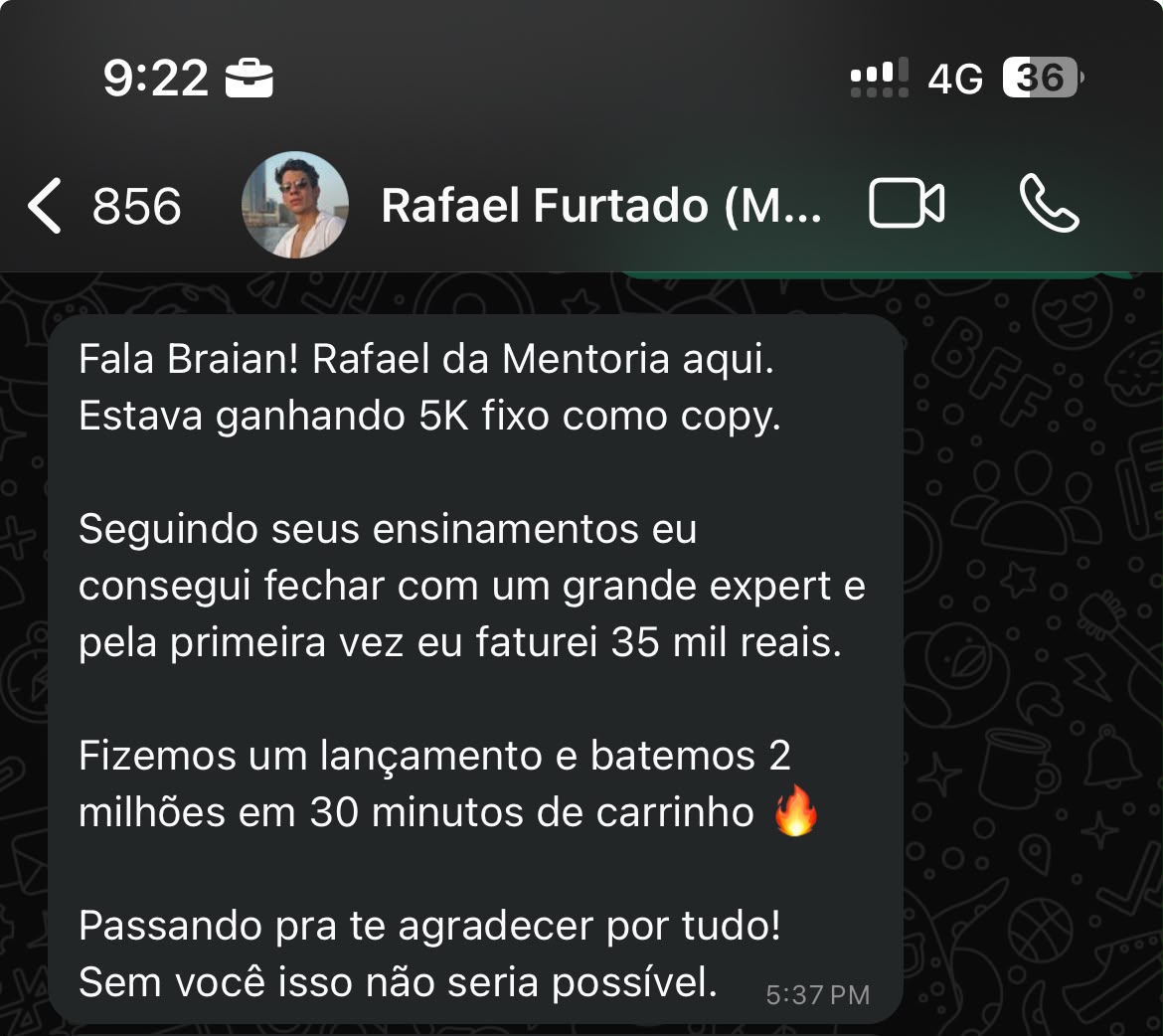 Mensagem do Rafael Furtado no WhatsApp
